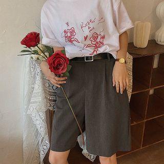 Plain High-waist Straight-cut Shorts