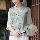Traditional Chinese 3/4-sleeve Floral Top / Pants / Set