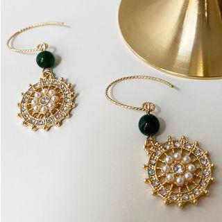 Faux Pearl Alloy Disc Dangle Earring 1 Pair - E502 - Hook Earring - One Size