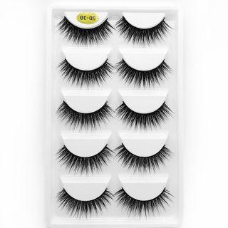 False Eyelashes - 5d-30 Five Pairs - Black - One Size