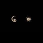 Non-matching Rhinestone Sun Moon & Star Earring 1 Pair - S925 Silver Stud Earrings - Gold - One Size