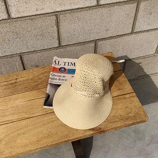 Bow-detail Woven Sun Hat Light Beige - One Size