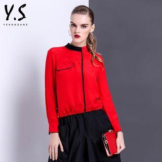 Contrast Trim Dip-back Blouse