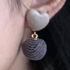 Heart & Pom Pom Dangle Earring 1 Pair - Dark Gray & Light Gray - One Size