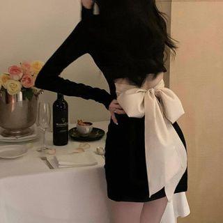 Off-shoulder Bow Accent Knit Dress