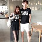 Couple Matching Lettering Short-sleeve T-shirt / Set: Mesh Panel Short-sleeve T-shirt + Mesh Skirt