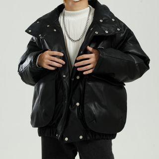 Long-sleeve Faux Leather Padded Jacket