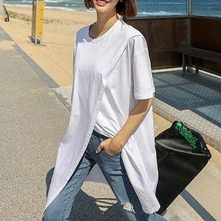 Elbow-sleeve Asymmetrical T-shirt White - One Size