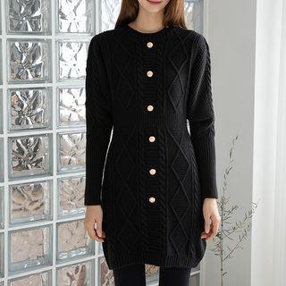 Buttoned Cable-knit Mini Sweater Dress