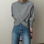 Mock Neck Asymmetrical Cross Sweater Gray - One Size
