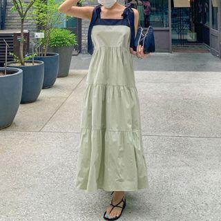 Sleeveless Two-tone Maxi A-line Dress
