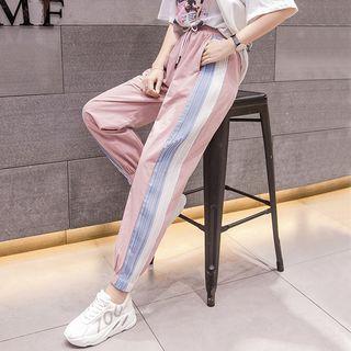 Drawstring Striped Cropped Sweatpants