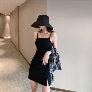 Sleeveless Plain Split Dress Dress - One Size