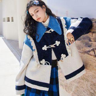 Color Block Frill Trim Fleece Jacket