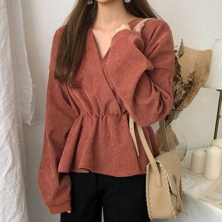Corduroy V-neck Blouse As Shown In Figure - One Size
