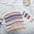 Color-block Crewneck Striped Kintted Top