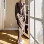 Long-sleeve V-neck Top / Straight Leg Pants / Set