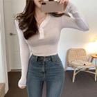 Long-sleeve V-neck Henley Fitted Top