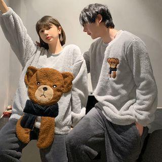 Couple Matching Bear Embroidered Fleece Sweatshirt / Pants / Set (various Designs)