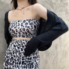 Plain Light Jacket /set: Leopard Tube Top + Slim-fit Skirt