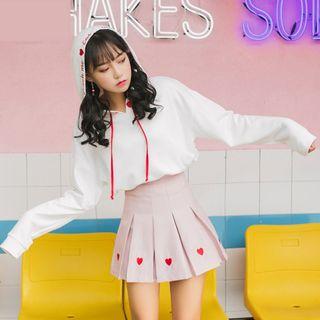 Set : Long-sleeve Hoodie + Pleated Mini Skirt