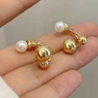 Faux Pearl Alloy Swing Earring 1 Pair - White Faux Pearl - Gold - One Size