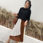 Set: Asymmetrical Pullover + Paneled Midi Accordion Pleated Skirt