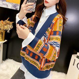 Mock Two-piece Print Knit Panel Shirt