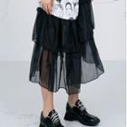 Midi A-line Layered Mesh Skirt Black - One Size