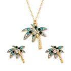 Set: Rhinestone Palm Tree Pendant Necklace + Earring 01 - Set - One Size