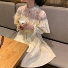 Lace Panel Ruffled Long-sleeve Mini A-line Dress