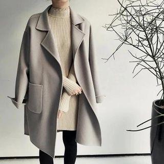 Plain Loose-fit Woolen Coat