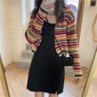 Striped Cardigan / Spaghetti-strap Mini A-line Dress