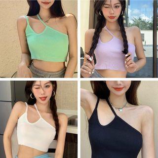 Plain Asymmetrical Cropped Sleeveless Top