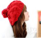 Cable-knit Beret Red - One Size