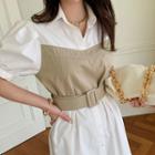 Two-tone Belted Long Shirtdress Ivory - One Size