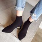 Pointy Chunky Heel Knit Short Boots