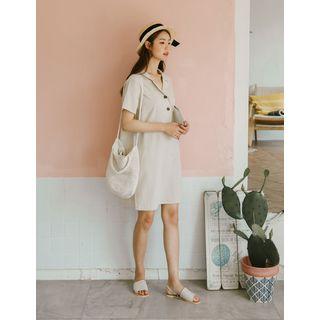 Notched-collar Linen Blend Boxy Shirtdress