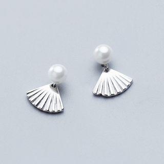 925 Sterling Silver Faux Pearl Fan Dangle Earring S925 - As Shown In Figure - One Size