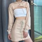 Set: Cropped Hoodie + Lace-up Mini Fitted Skirt