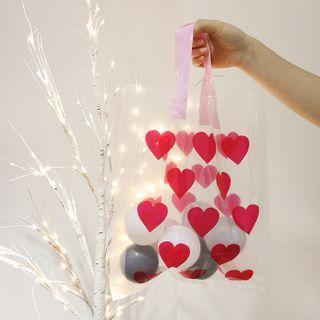 Heart Print Pvc Shopper Bag Red Heart - Transparent - One Size