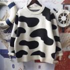 Cow Print Sweater Almond & Black - One Size