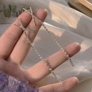 Rhinestone Cross Dangle Earring 1 Pair - Silver Stud Earrings - White & Gold - One Size