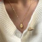 Rhinestone Droplet Pendant Alloy Necklace 1 Pc - Gold - One Size