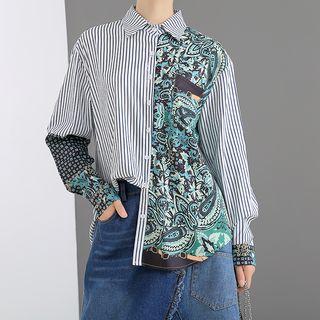 Print Striped Long-sleeve Shirt As Shown In Figure - One Size
