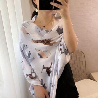 Animal Printed Shawl Animal - White - One Size