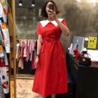 Short-sleeve A-line Midi Dress Red - One Size
