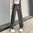 High Waist Two Tone Washed Straight Leg Jeans