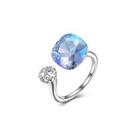 925 Sterling Silver Fashion Simple Sky Blue Austrian Element Crystal Square Adjustable Ring Silver - One Size