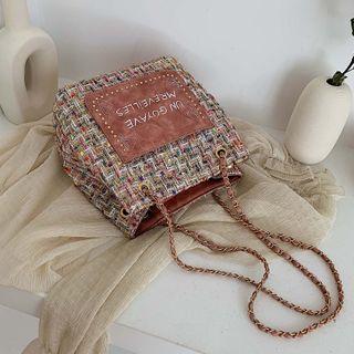 Studded Letters Panel Woven Tote Bag